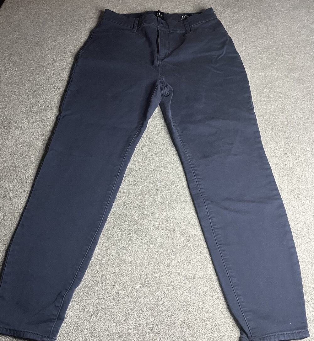 Gap Mid Rise Navy Blue Chino Pants Stretch Skinny Size 14 Casual Work B391